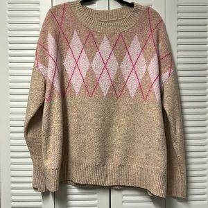 The Loft Sweater, beige and pink.